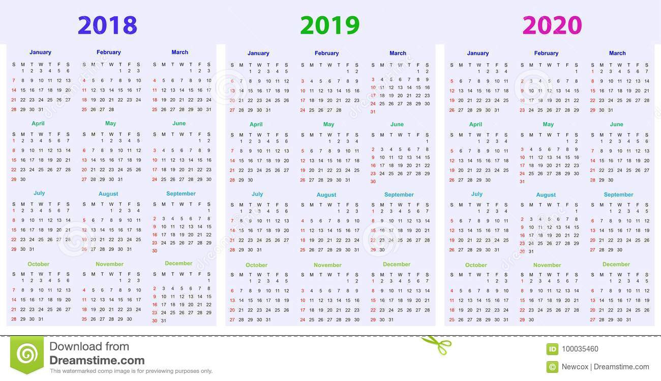 12 Months Calendar Design 2018-2019-2020 Stock Vector  Free 12 Month Editable Calendars