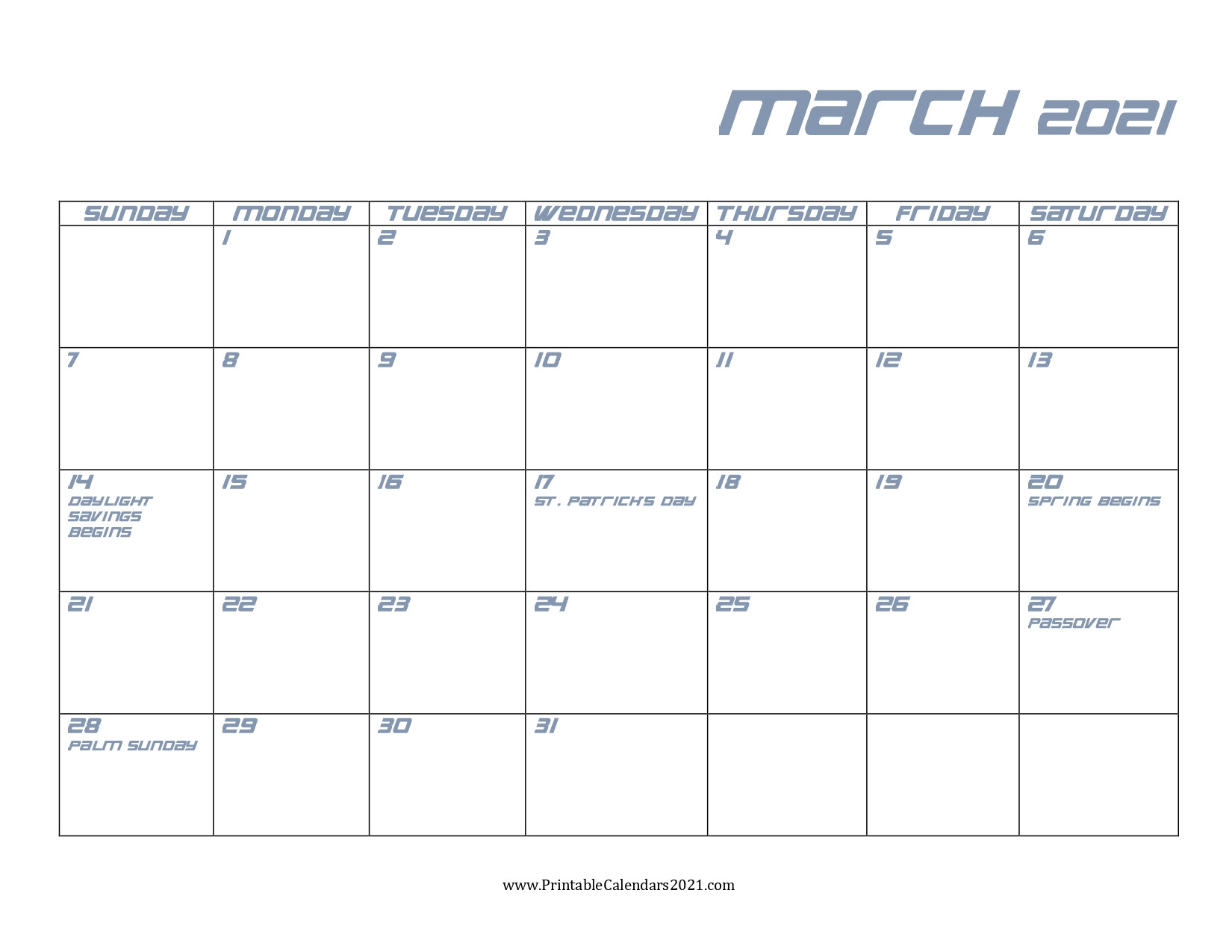 68+ Free March 2021 Calendar Printable With Holidays  Printable March 2021 Calendar Pdf