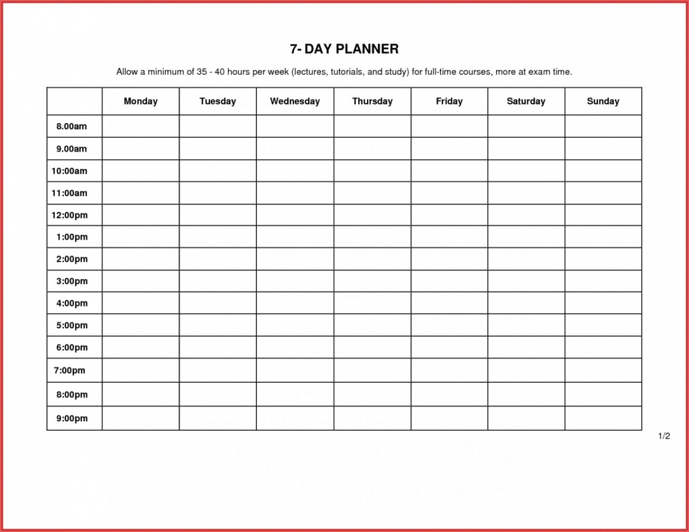 7 Day Calendar Template Excel | Free Calendar Template Example  Printable Day And Time Calendars