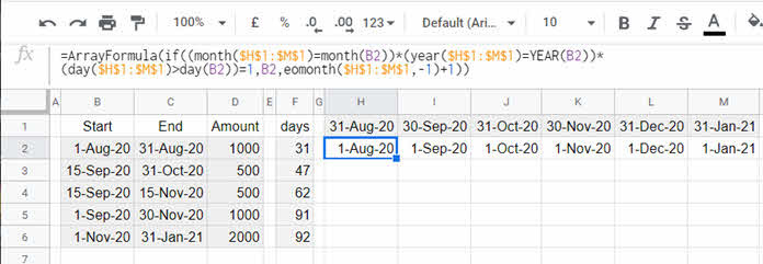 Array Formula To Allocate Amounts Into Monthly Columns In  If Month Column