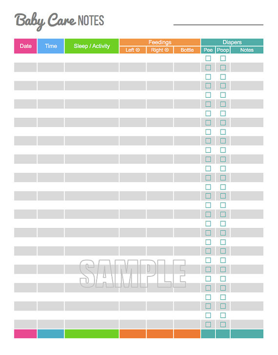 Baby Care Notes Fillable Breastfeeding Tracker Diaper  Depo Schedule Cdc