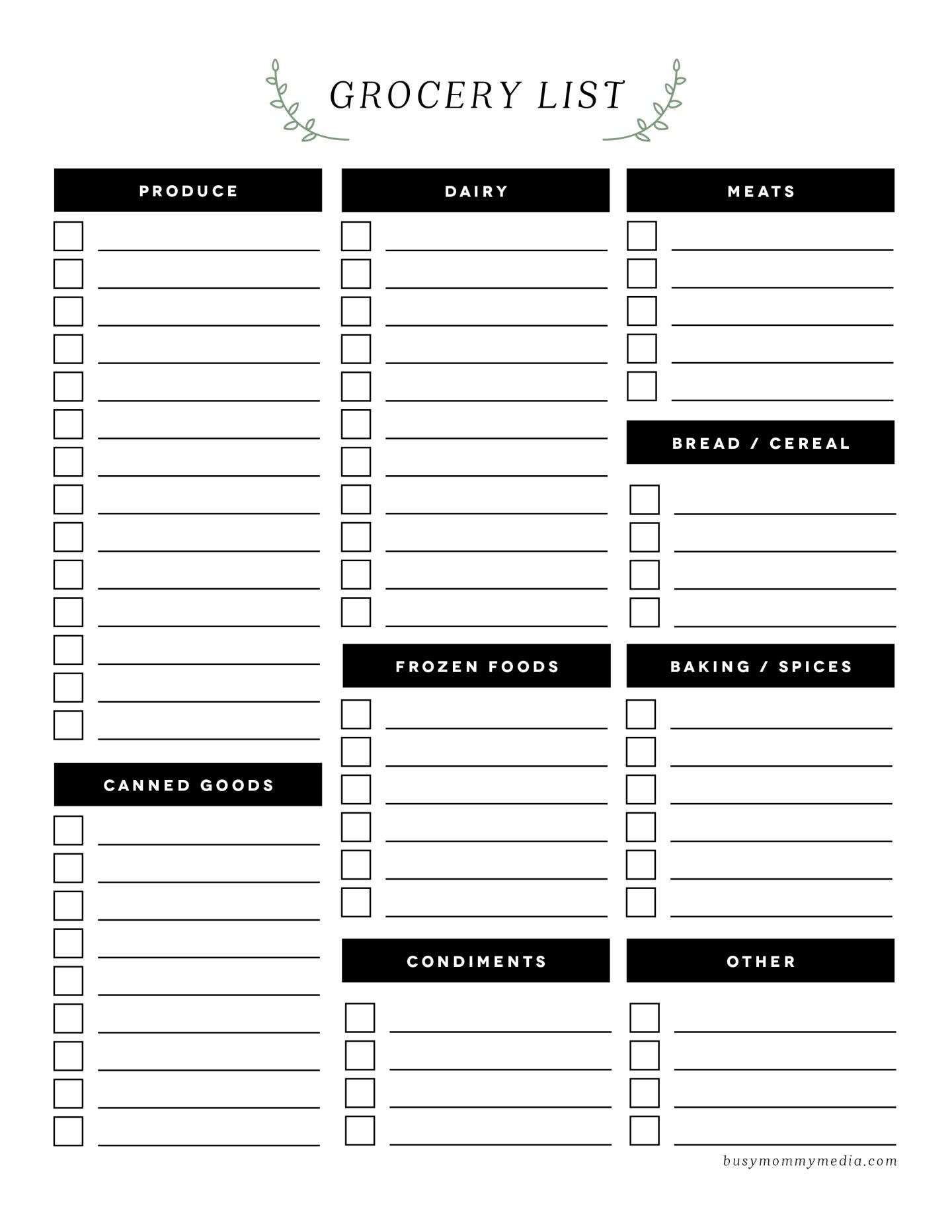 Blank Shopping List Template A4 Editable - Calendar  Shopping List