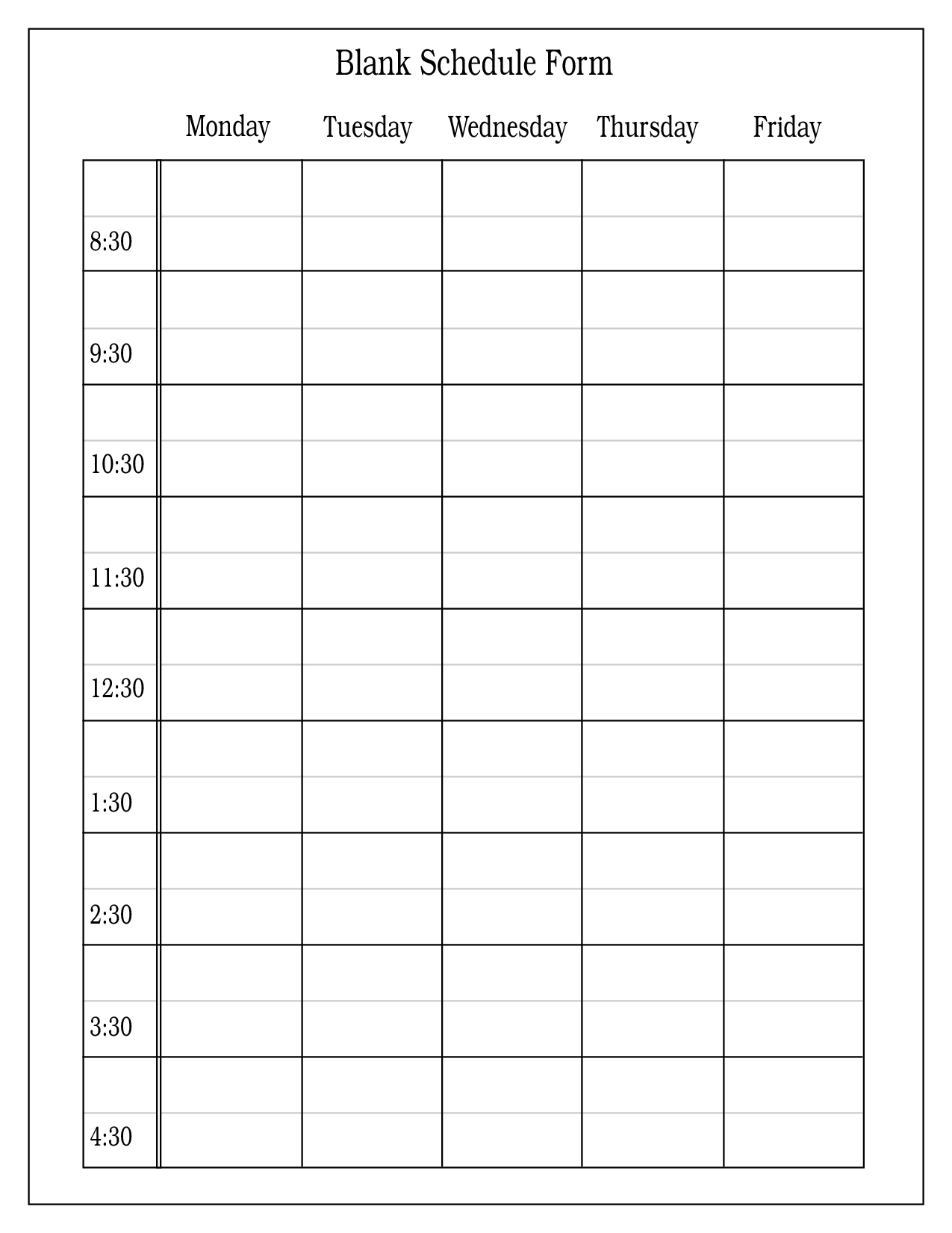 Blank Time Slot Week Schedules | Calendar Template Printable  Printable Schedule With Time Slots