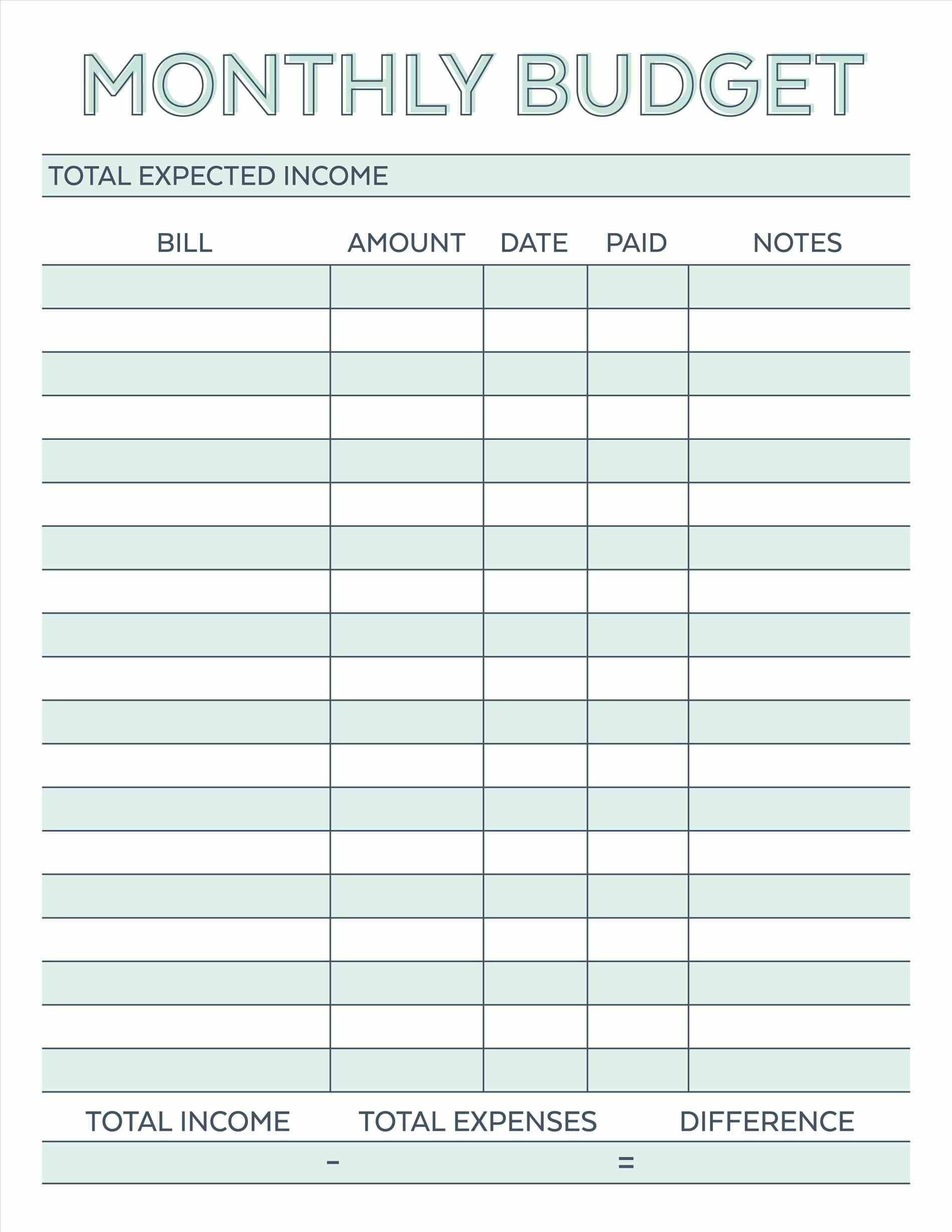 Budget Planner Planner Worksheet Monthly Bills Template  Printable Blank Monthly Bill Spreadsheet