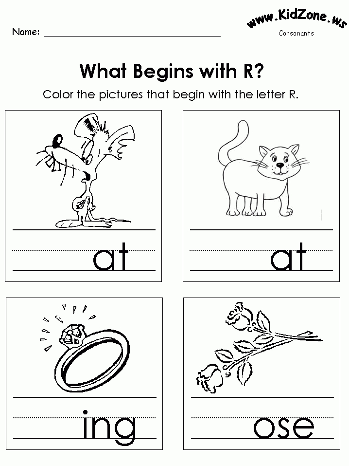 Color The Pictures - Beginning Letter Sounds  Colour Filling Page For Grade R