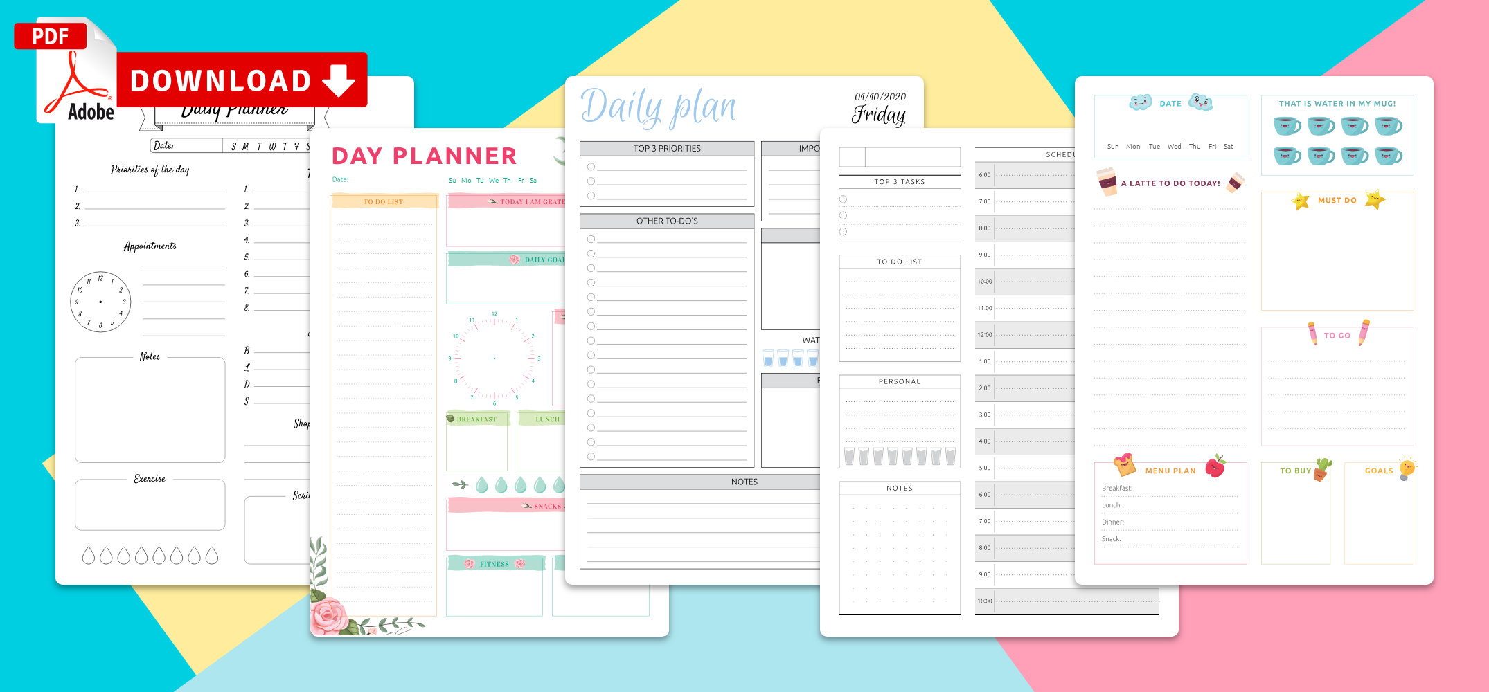 Daily Planner Templates Printable - Download Pdf  Printable Editable Daily Schedule Template