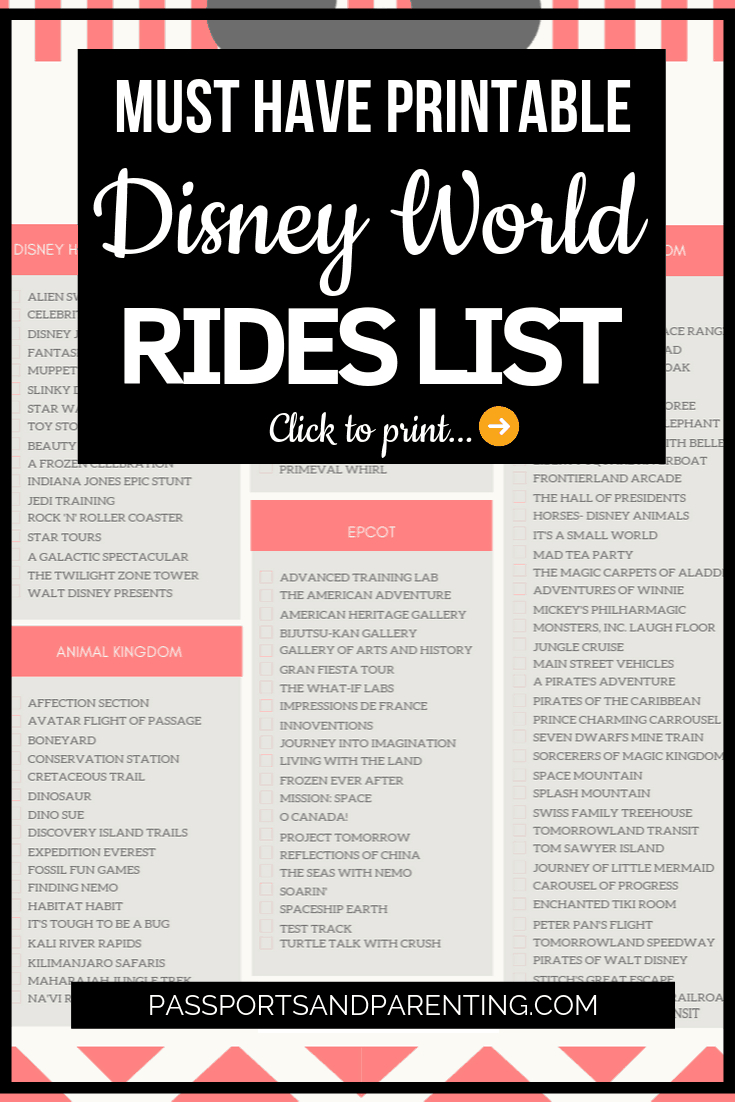 Disney World Rides Must Have Free Printable List  Printable Attraction List Disney World