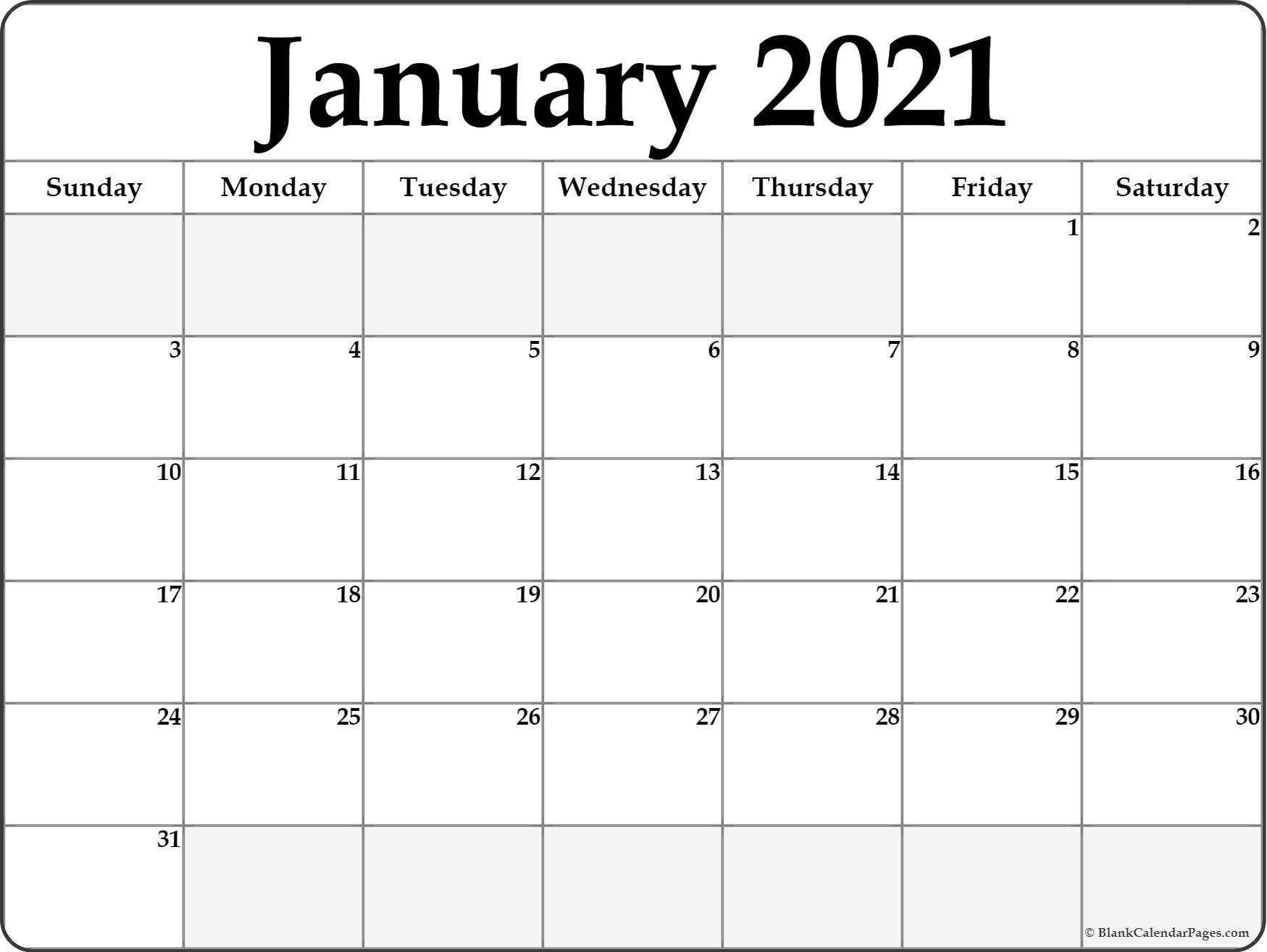Download Calendar January 2021 / List Of Free Printable  Word January 2021 Template