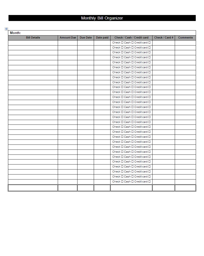 Free Monthly Bill Payment Sheet - Calendar Inspiration Design  Monthly Bills Task Sheet