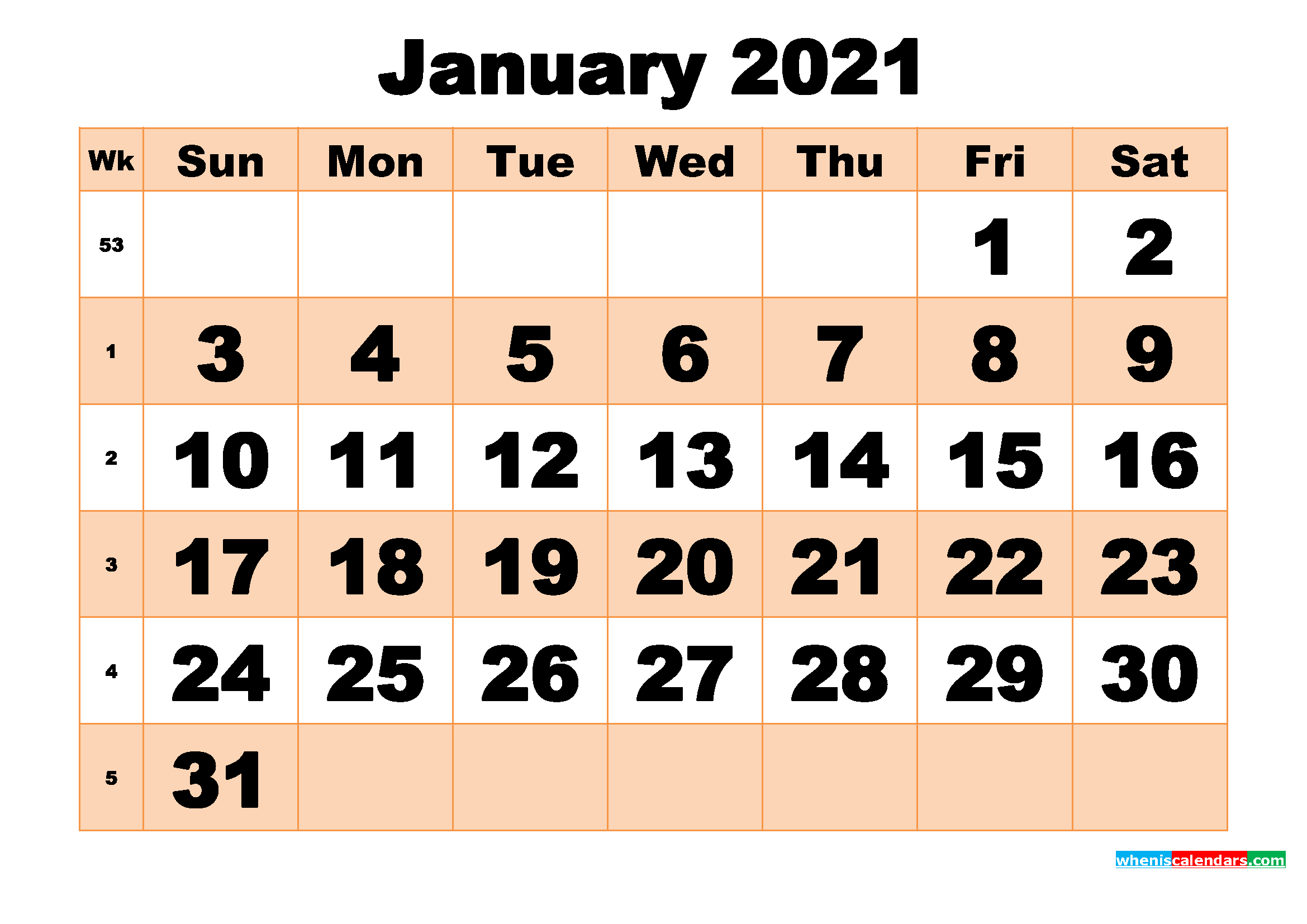 Free Printable January 2021 Calendar Template Word, Pdf  Word January 2021 Template