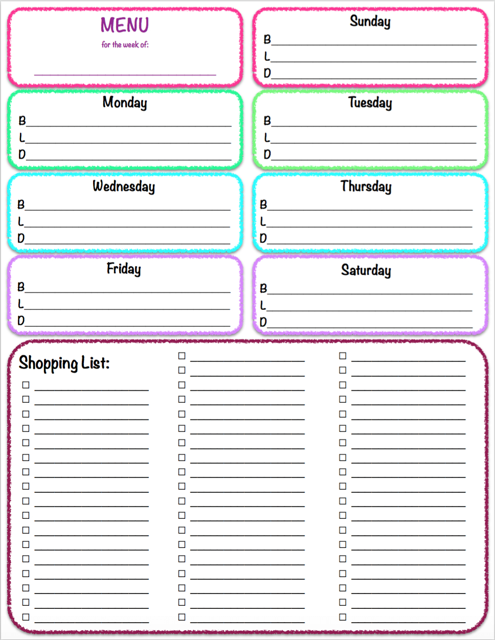 Free Printables: Weekly Meal Planner &amp; Grocery List ~ The  Shopping List