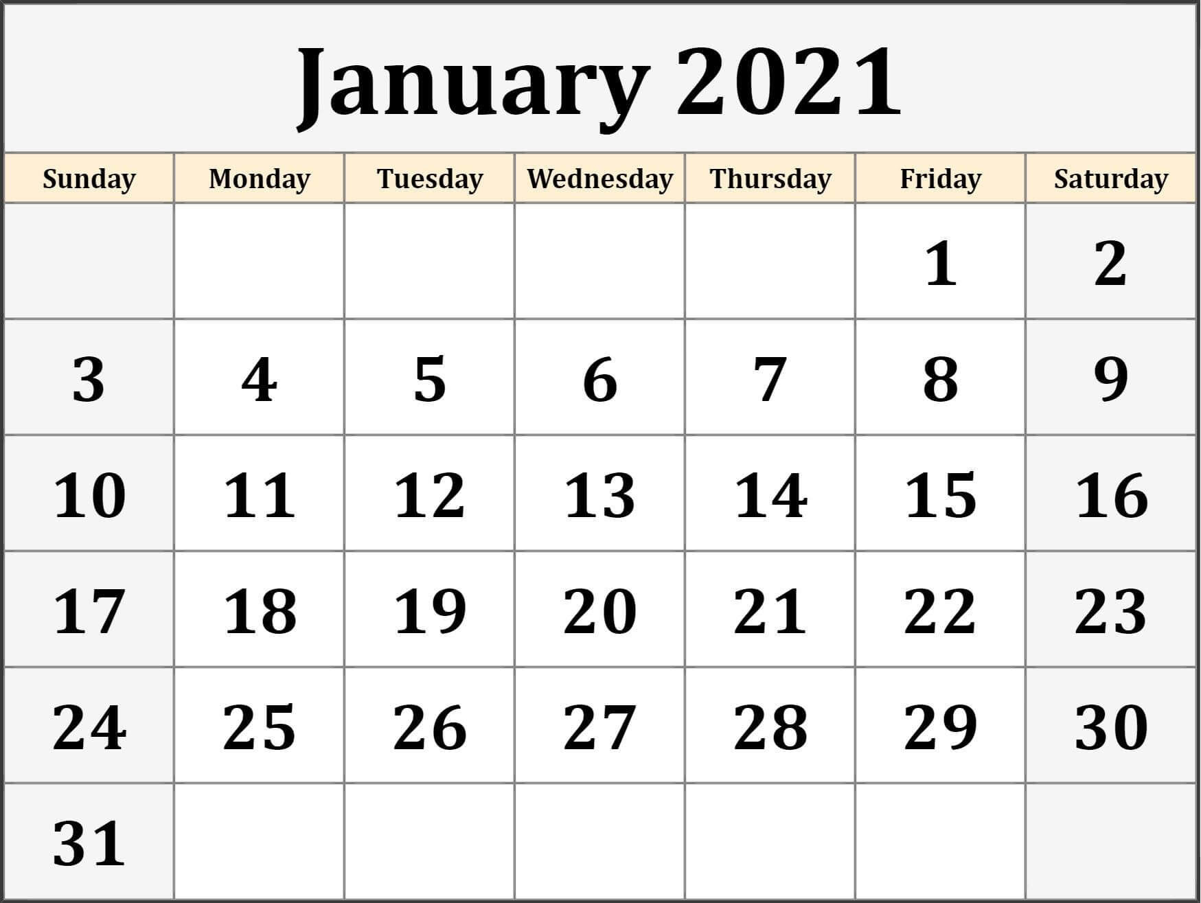 January 2021 Calendar Template Printable Holidays Images  Word January 2021 Template