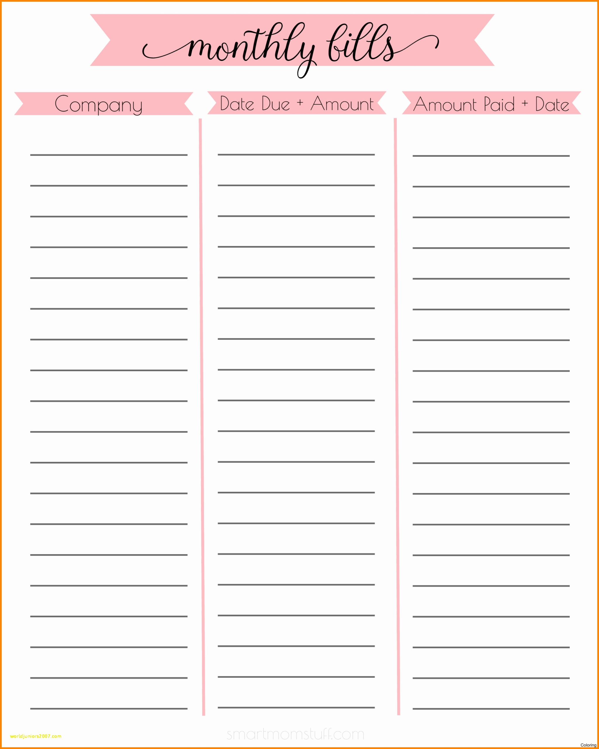 List The Bill Paid Monthly :-Free Calendar Template  Printable Blank Monthly Bill Spreadsheet