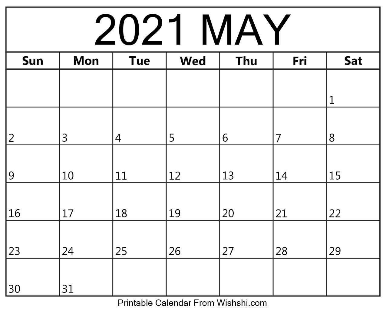 May 2021 Calendar Printable - Free Printable Calendars May  Full Page Printable Monthly Calendar 2021