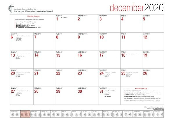 Official United Methodist Program Calendar 2021 Desk  2021  Methodist Lectionary Calendar