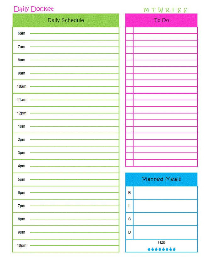 Printable Daily Docket 6Am 10Pm Time Slots With To Do  Printable Schedule With Time Slots