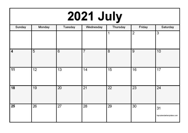 Printable July 2021 Calendar Template - Pdf, Word, Excel  Depoprecara Calendar  July 2021