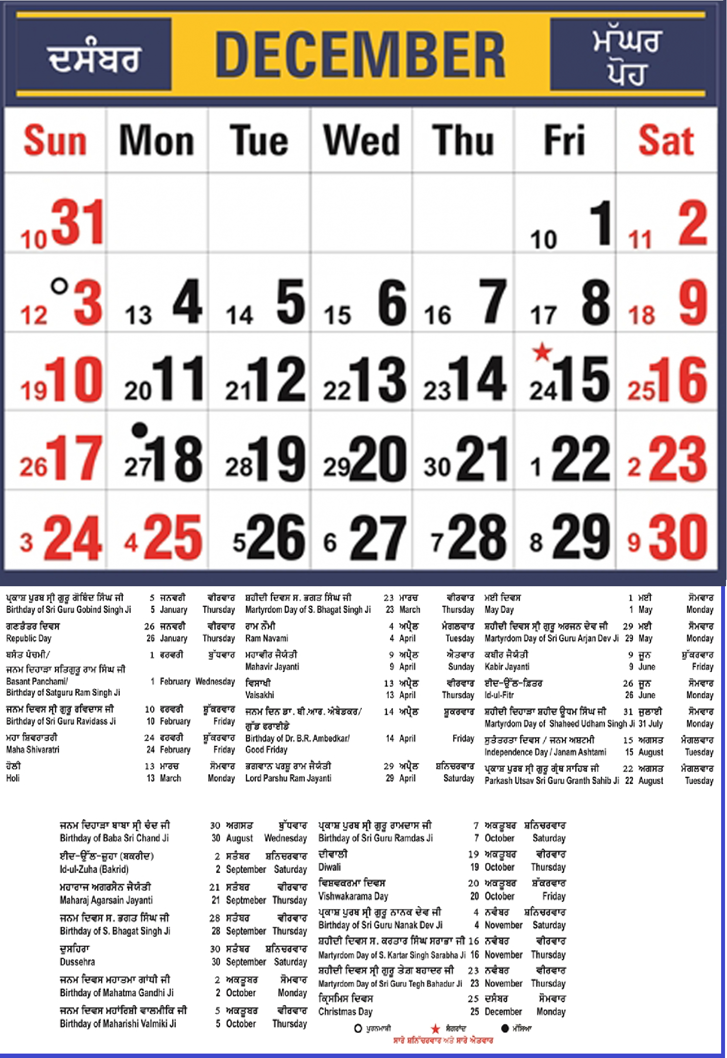 Punjabi Monthly Calendar Mobile View | Year  Punjabi Calendar