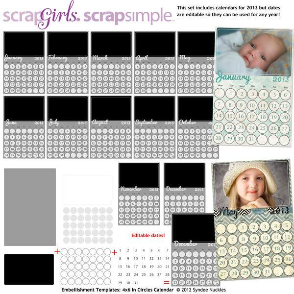Scrapsimple Embellishment Templates: 4X6 In Circles Calendars  Printable 4X6 Calendar Template