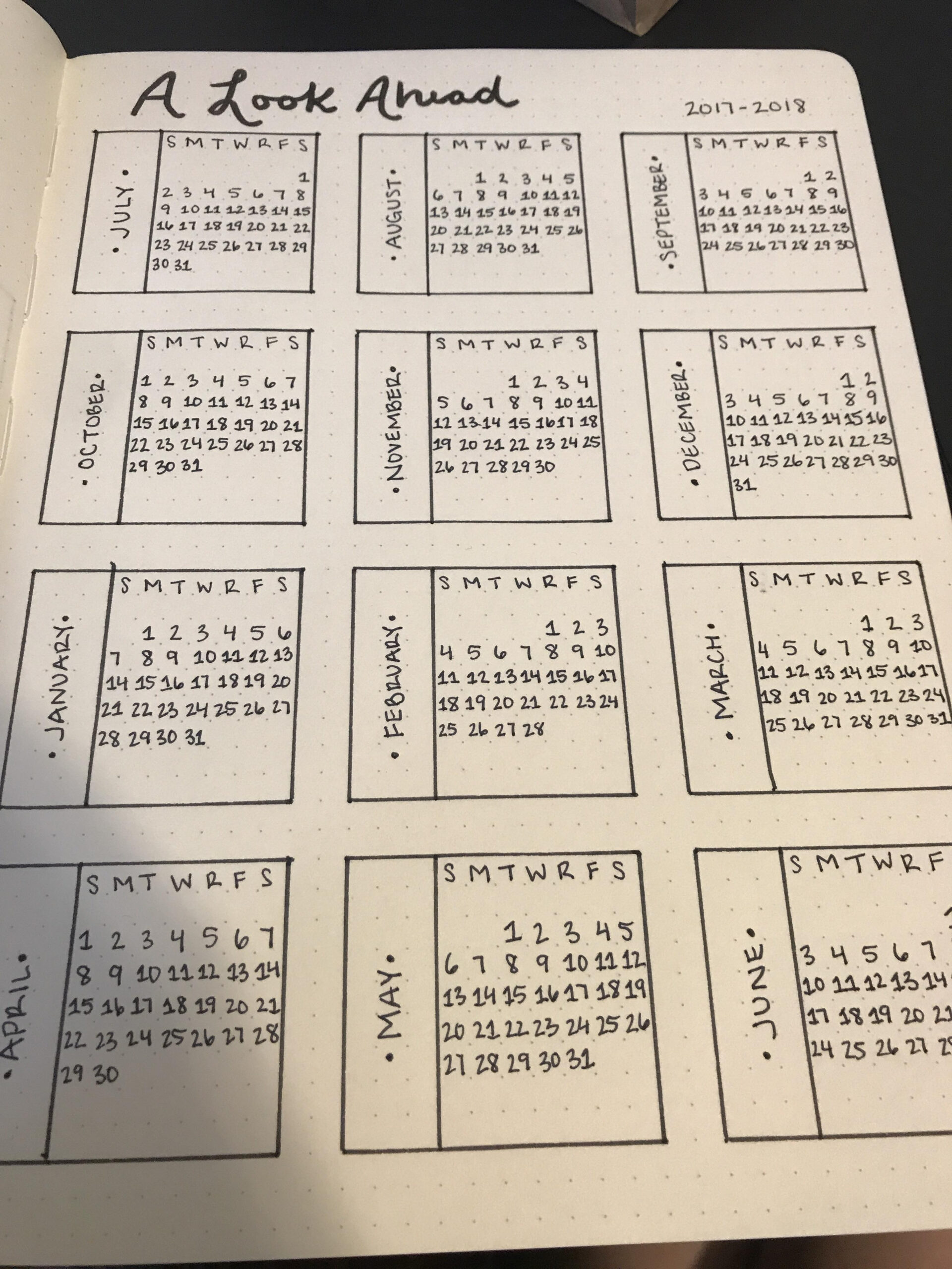 Yearly Calendar Bullet Journal  Free Printable Blank Calendars To Fill In For Bullet Journal