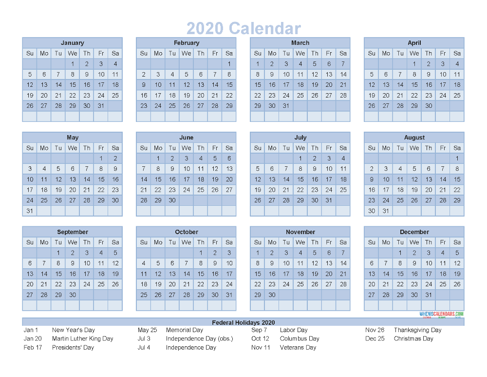 12 Month Calendar On One Page 2020 Printable Pdf, Excel  12 Month Calendar To Print