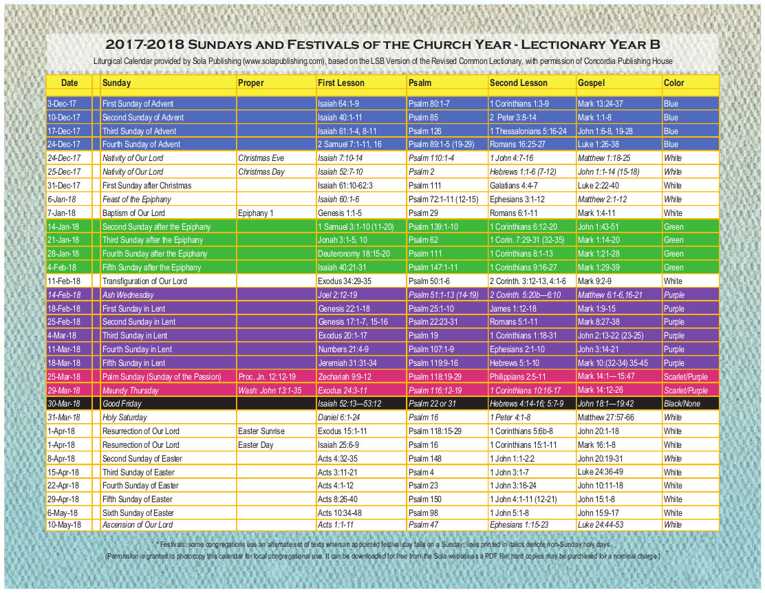 20+ Liturgical Calendar 2021 - Free Download Printable  Methodist Lectionary Calendar