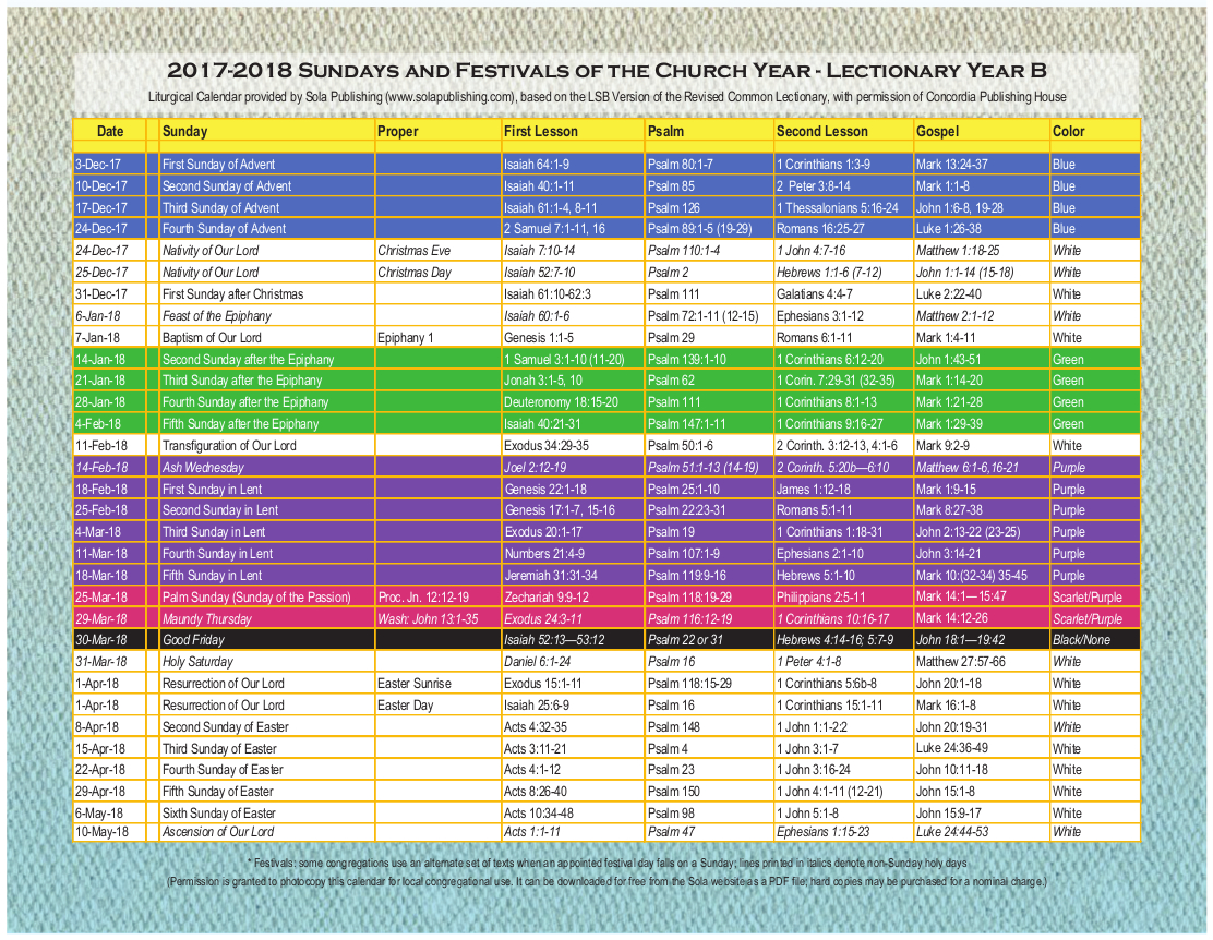 Methodist Lectionary Calendar Template Calendar Design