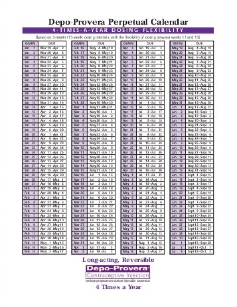 2018 Depo Provera Perpetual Calendar | 2019 Calendar  Depo Provera Dosing Chart 2021