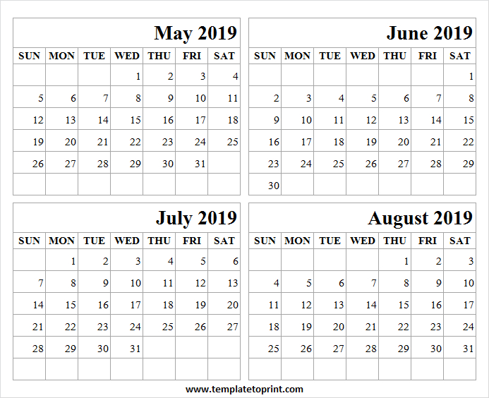 2019 May August Printable Calendar | May June July  May June July With Notes Printable