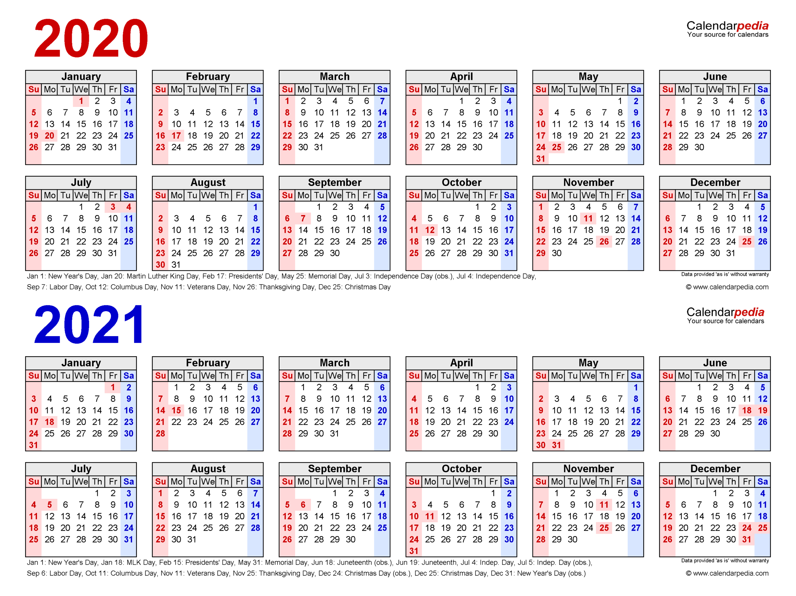 2020-2021 Two Year Calendar - Free Printable Pdf Templates  Two Page Year Planner