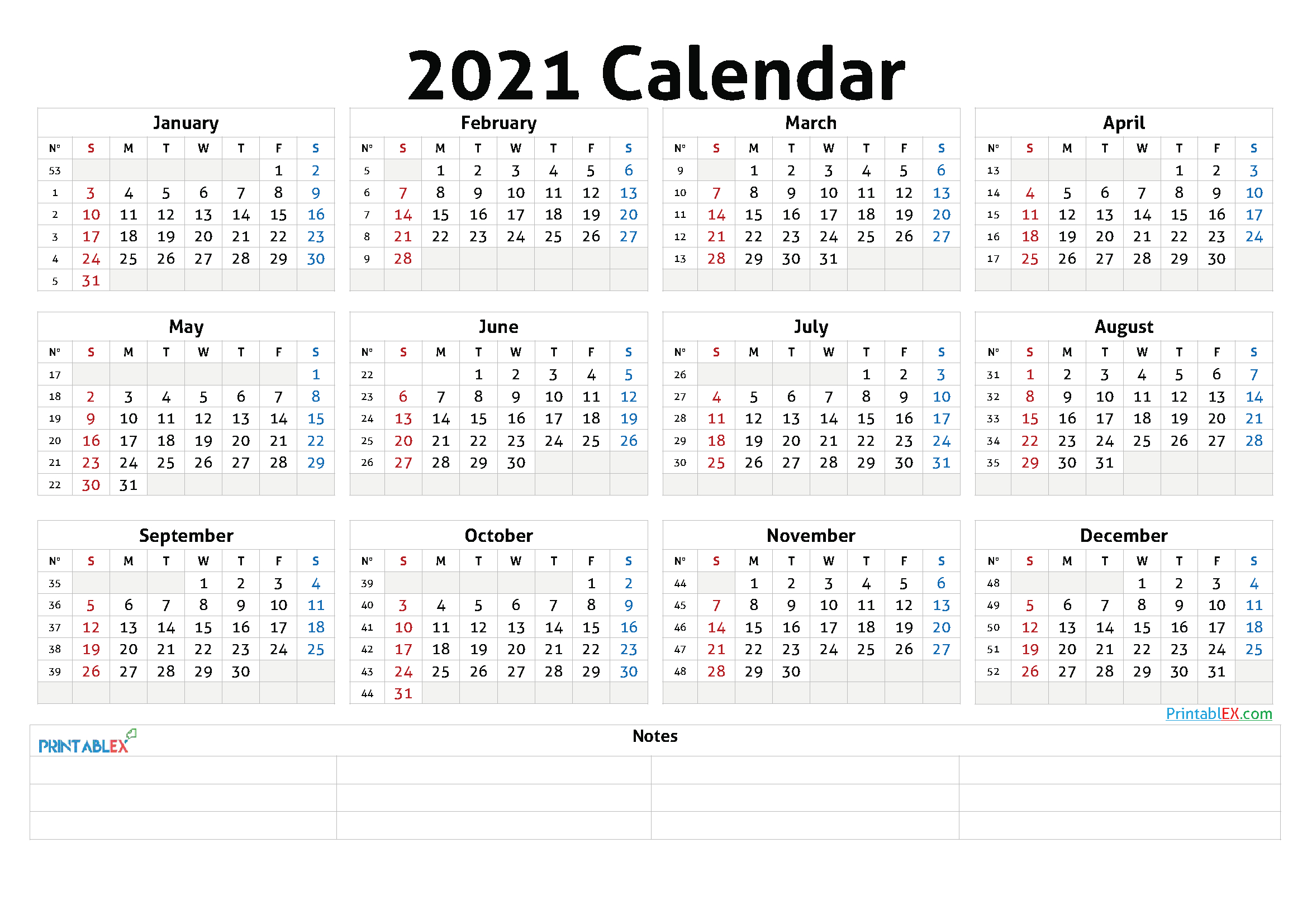 2021 Annual Calendar Printable - 21Ytw47  2021 Yearly Calendar Printable Free With Notes