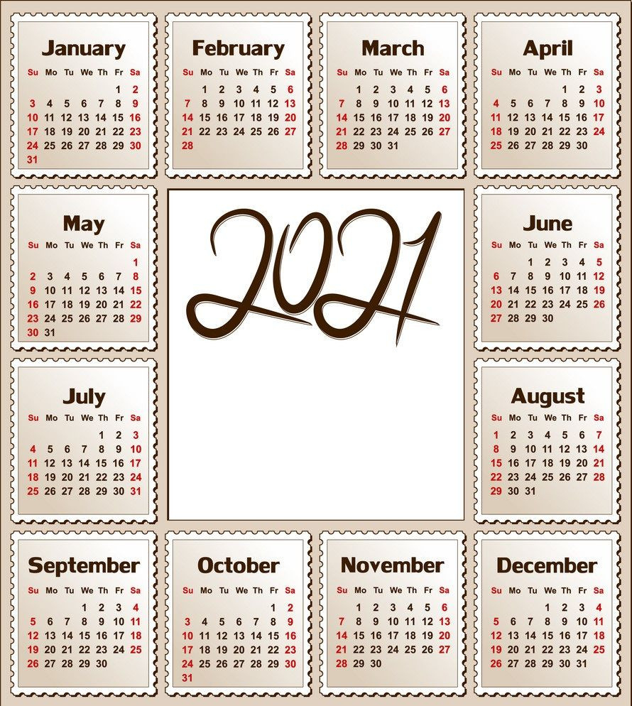 2021 Calendar Printable | 12 Months All In One | Calendar 2021  2021 Free 12 Month Printable Monthly Calendar
