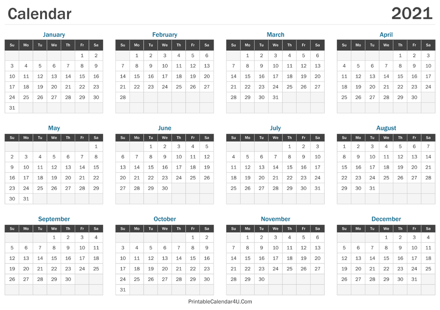 2021 Calendar Printable  Full 2021 Printable Calendar