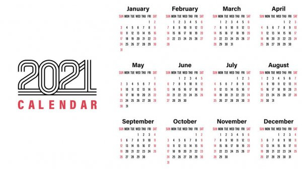 2021 Calendário Modelo Vetor Ilustração Projeto Simples  Calendario 2021 Con Las Semanas
