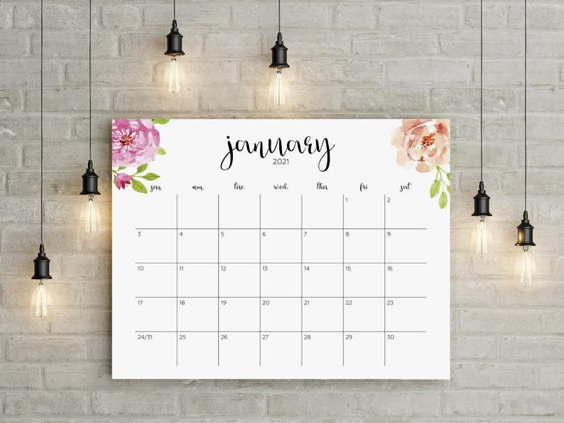 2021 Printable Calendar, 2021 Large Wall Calendar, 2021  2021 Daily Wall Calendar Free