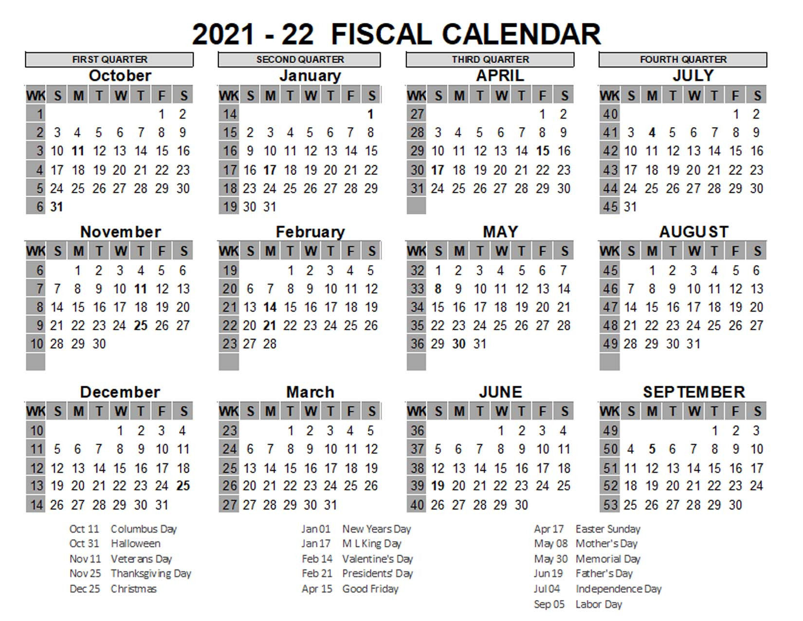 Fiscal Year Dates 2021