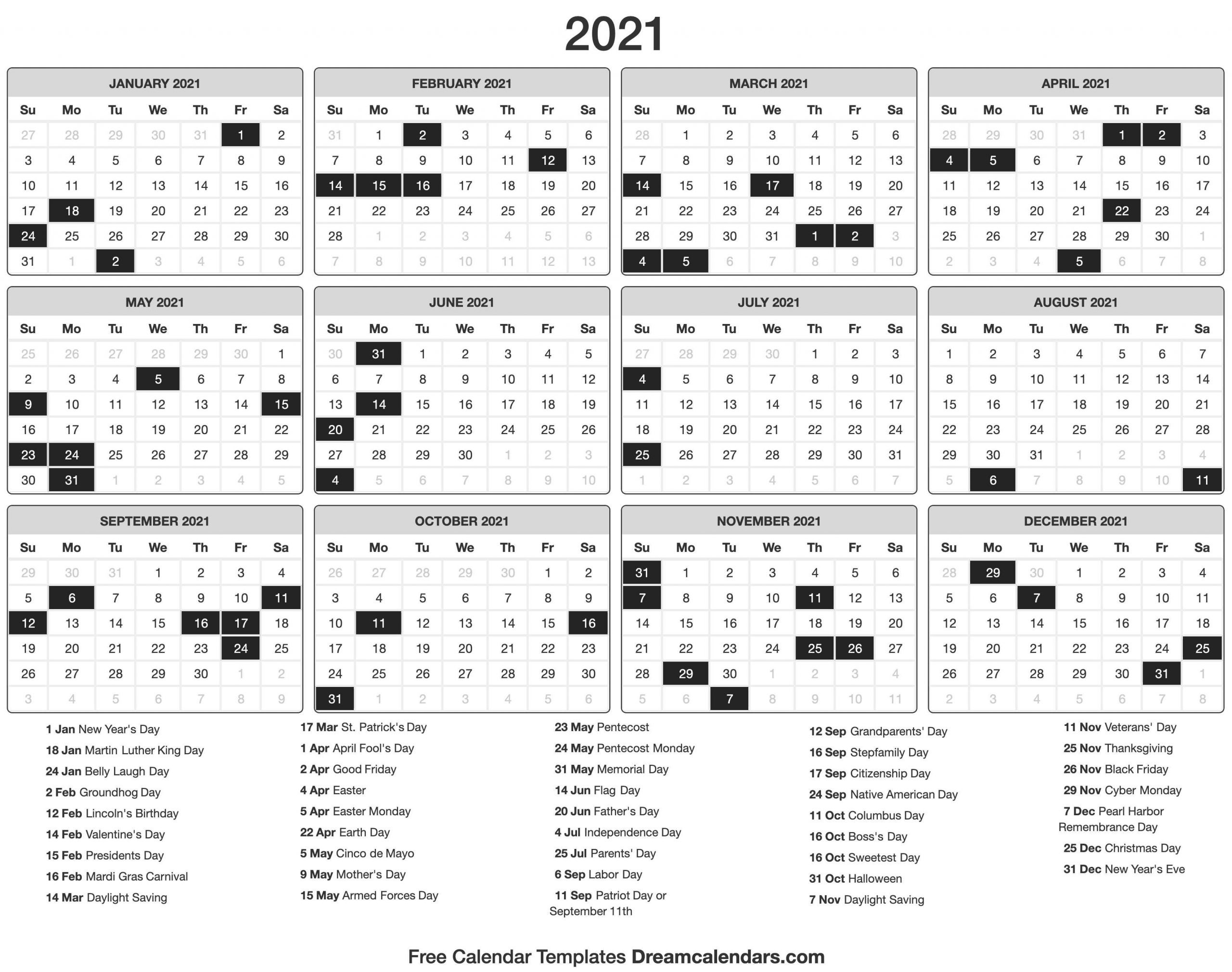 2021 Vacation Calandar | Calendar Template Printable  Printable 2021 2021 Depo Calendar