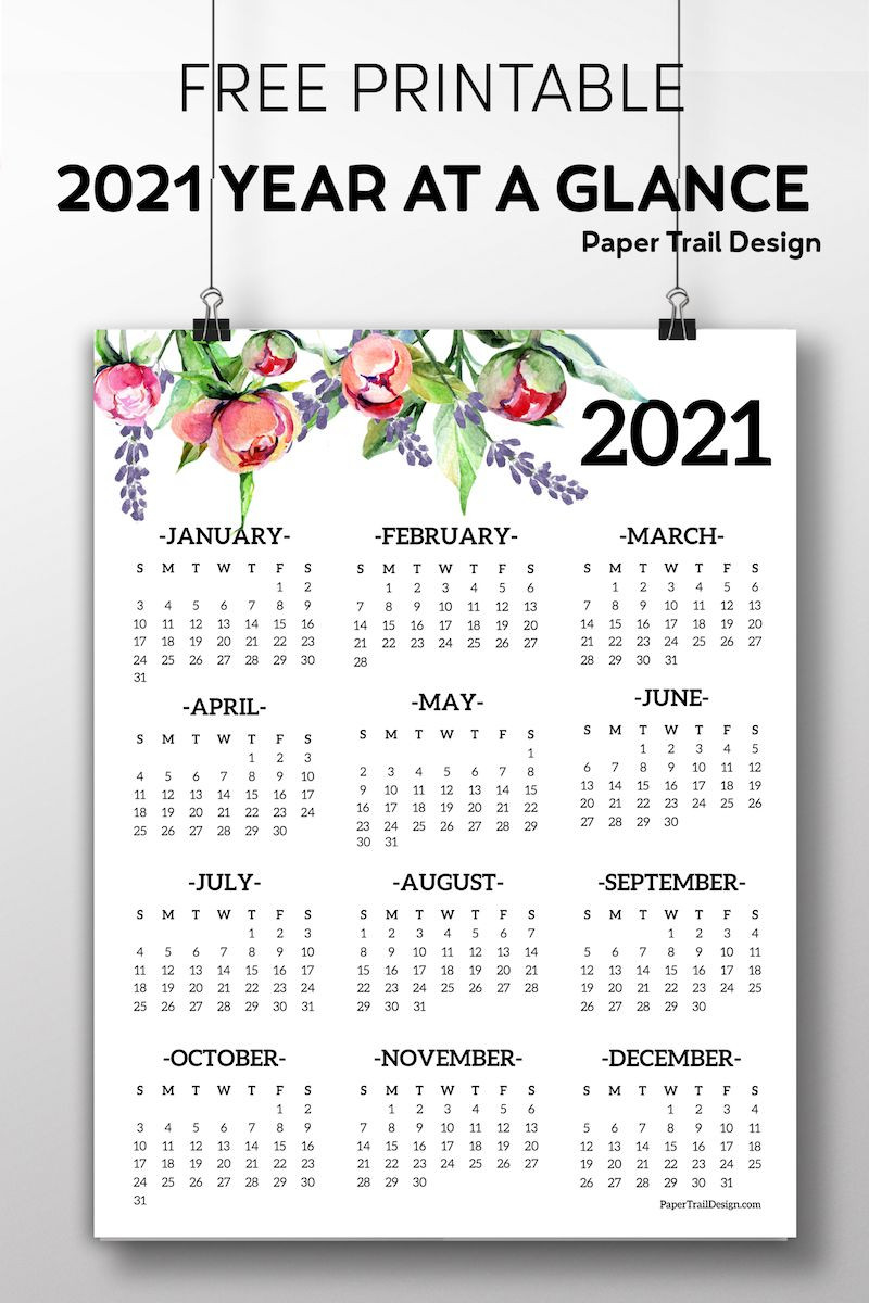 2021 Year At A Glance Calendar 2021 Free Printable  Year At A Glace 2021