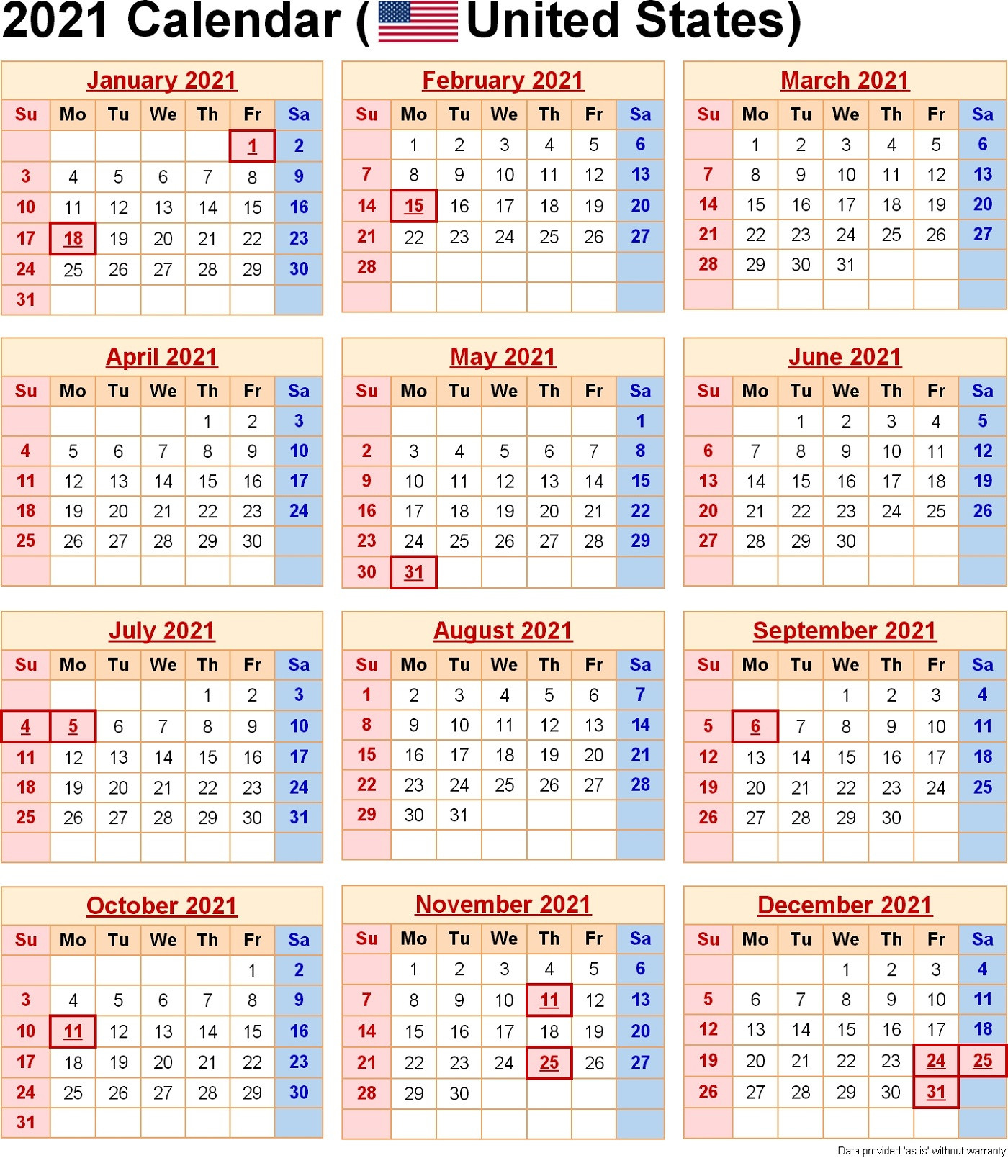 2021 Yearly Calendar With Holidays Templates | 101 Activity  Printable 2021 2021 Depo Calendar