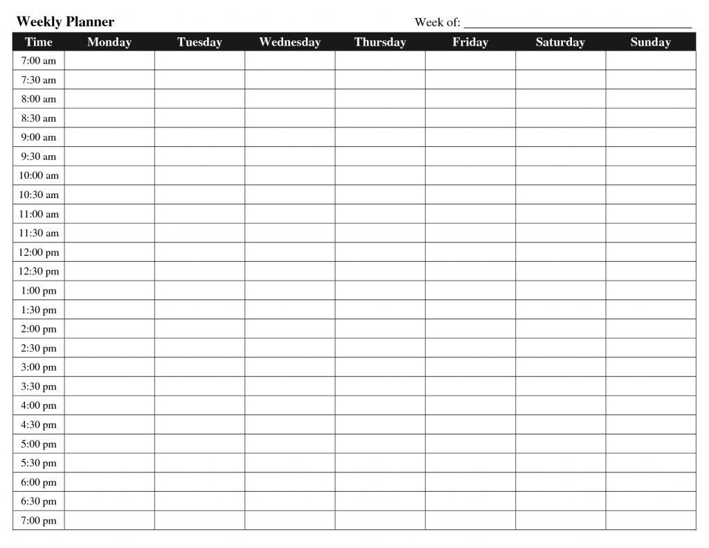 24 Hour 7 Day A Week Schedule Template - Example Calendar  7 Day Calendar Template Printable