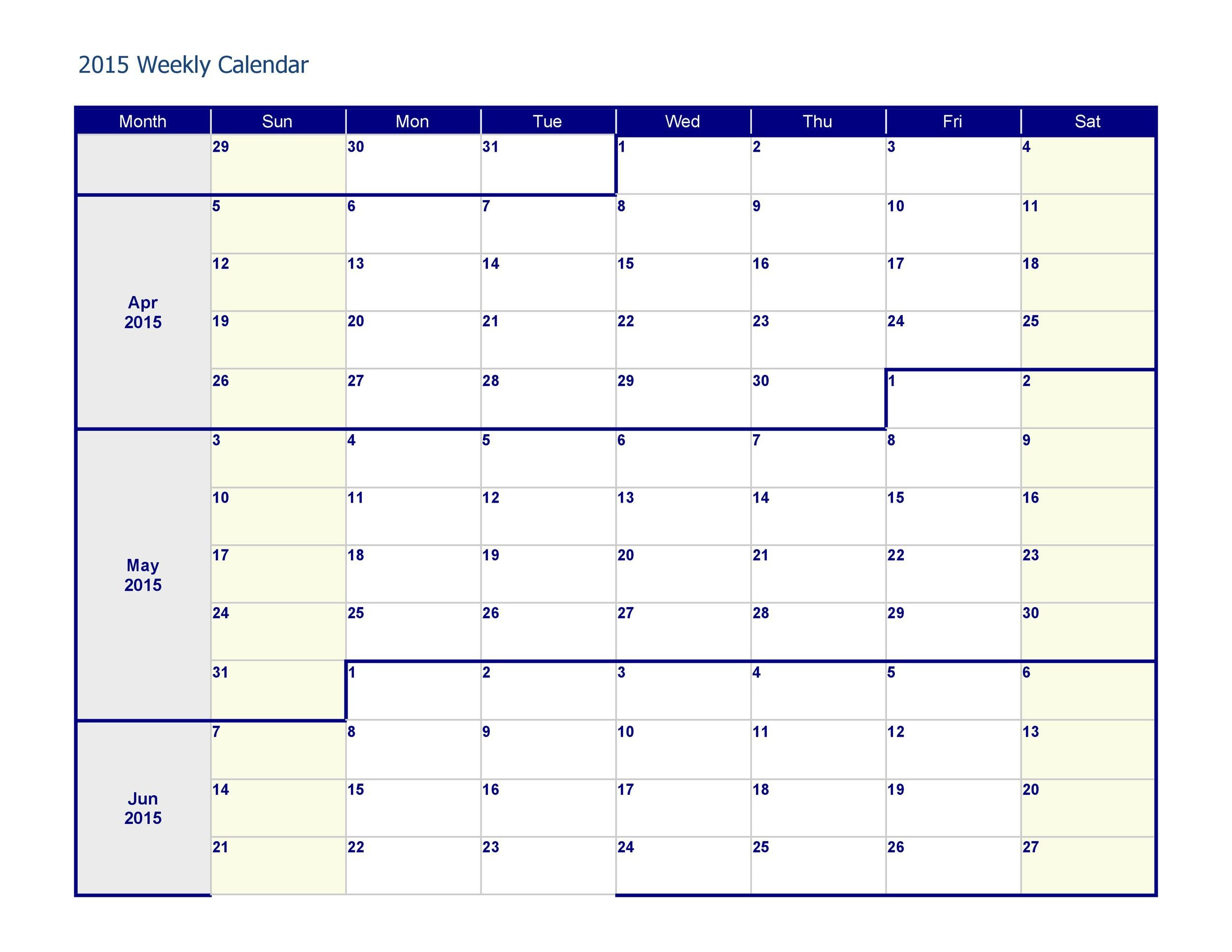 26 Blank Weekly Calendar Templates [Pdf, Excel, Word  Blank Weekly Schedule Planner