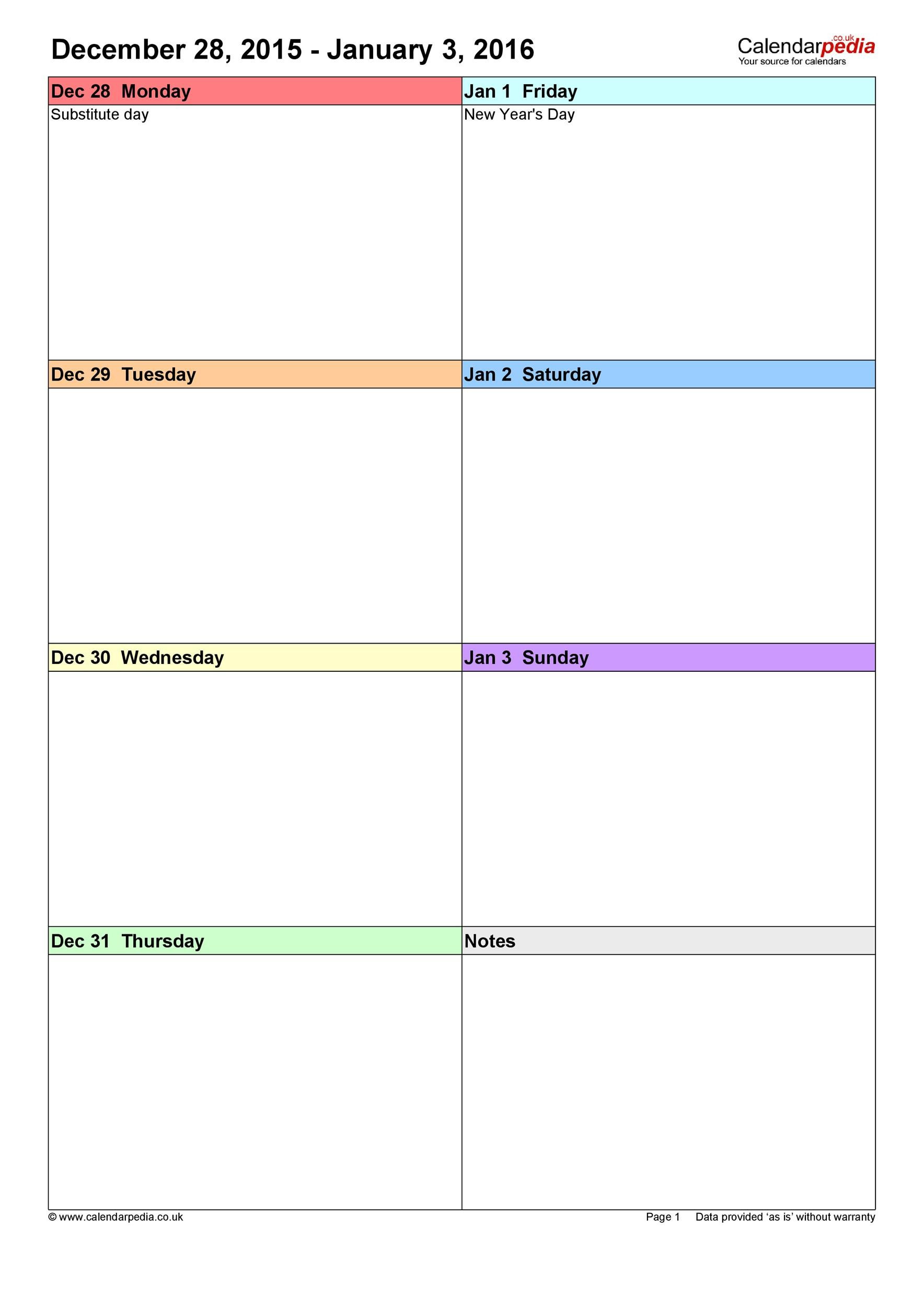 26 Blank Weekly Calendar Templates [Pdf, Excel, Word] ᐅ  Editable 7 Day Planner