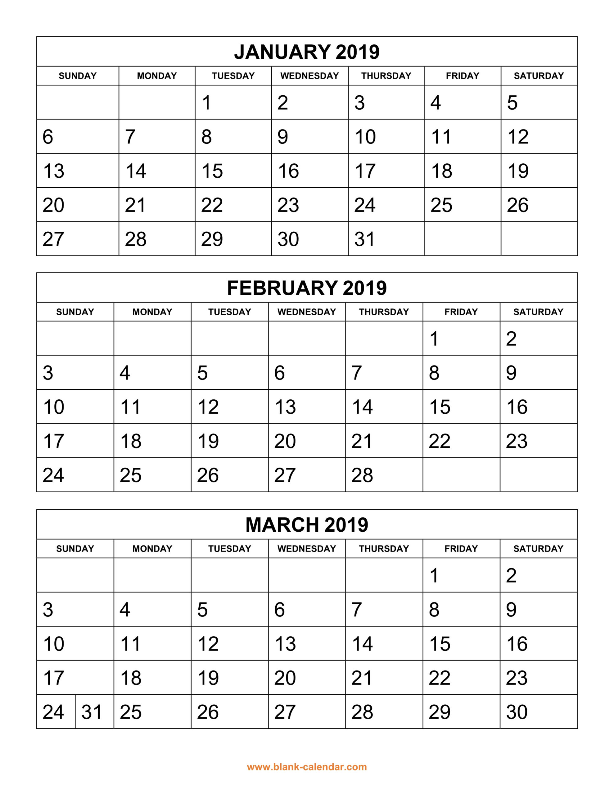 3 Month Blank Calendar Template - Calendar Printable Free  Three-Month Calendar Template