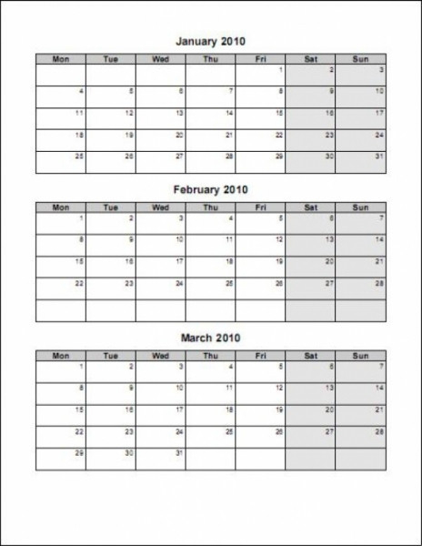 3 Month Blank Calendar Template | Printable Calendar  3 Month Calendar Template