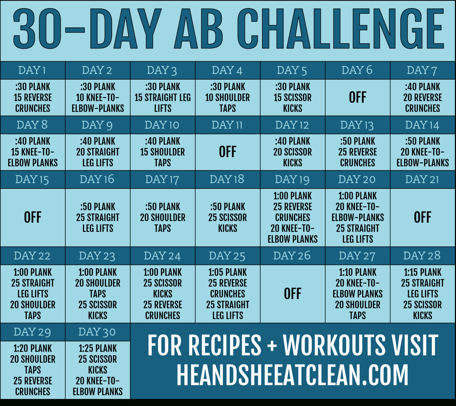 30-Day Ab Fitness Challenge  Printable 30 Day Exercise Challenges