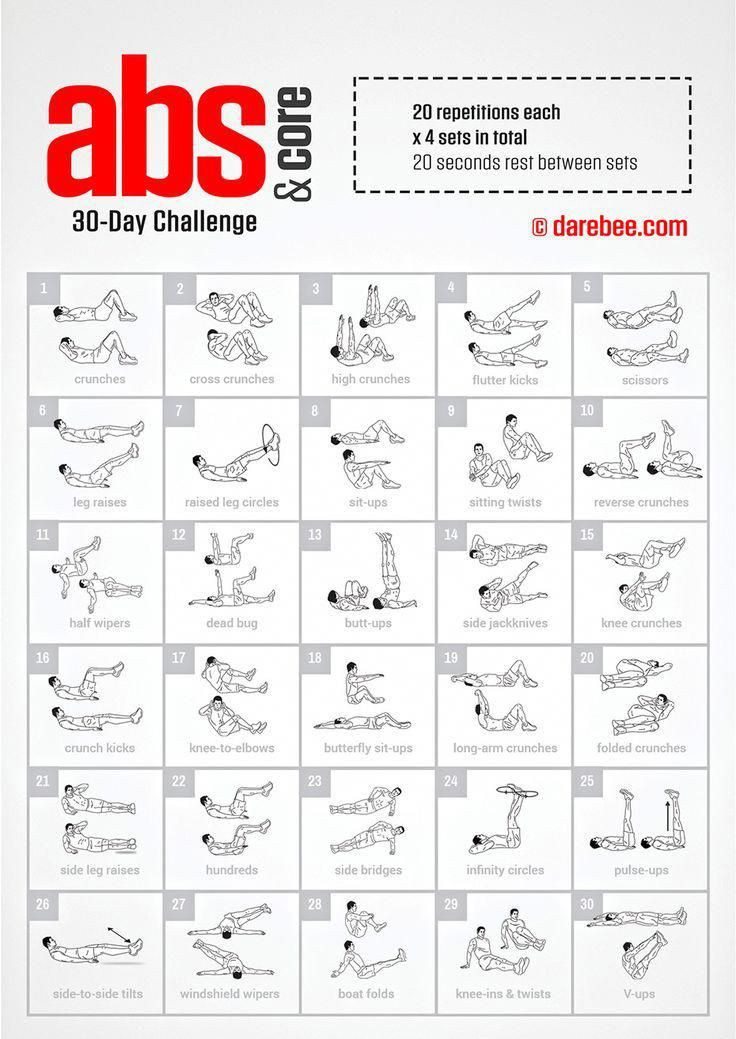 30-Day Abs &amp; Core Challengedarebee - #30Day #Abs #  30 Days Harder Abs Challenge Chart For Men