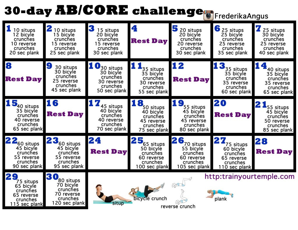 30 Day Core Challenge - Musely  The 30 Day Challenge Planner Chart
