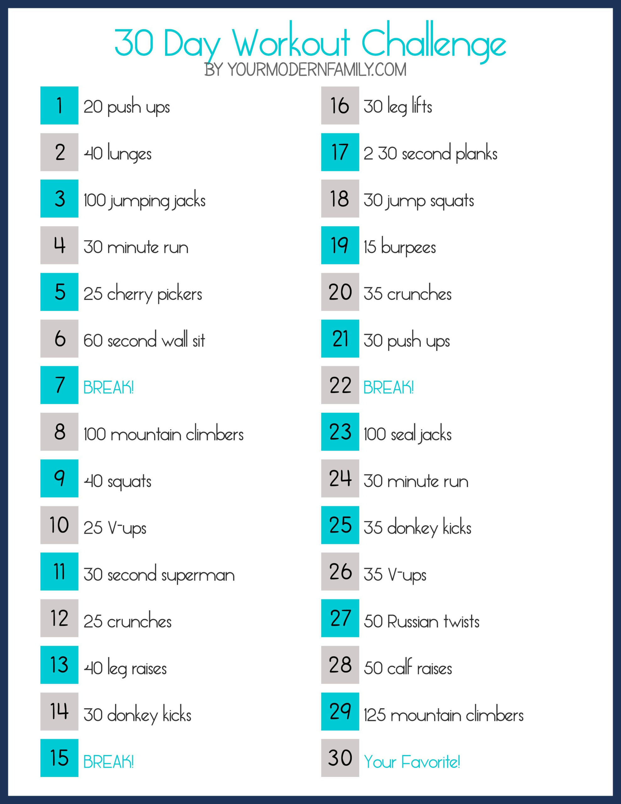 30 Day Slim Down Fitness Challenge (Free Printable) | 30  30 Day Fitness Calendar