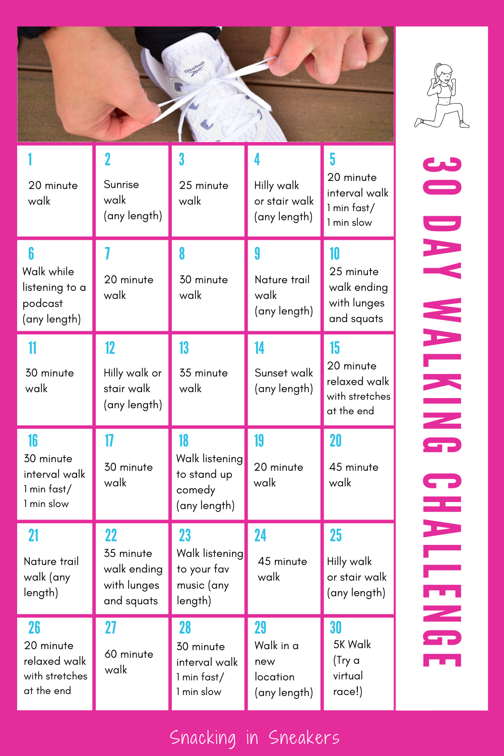 30 Day Walking Challenge (With Free Printable)! | Walking  Printable 30 Day Exercise Challenges