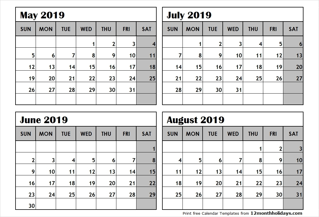 4 Month Blank Calendar Printable | Example Calendar Printable  Free Printable One Month Calendar